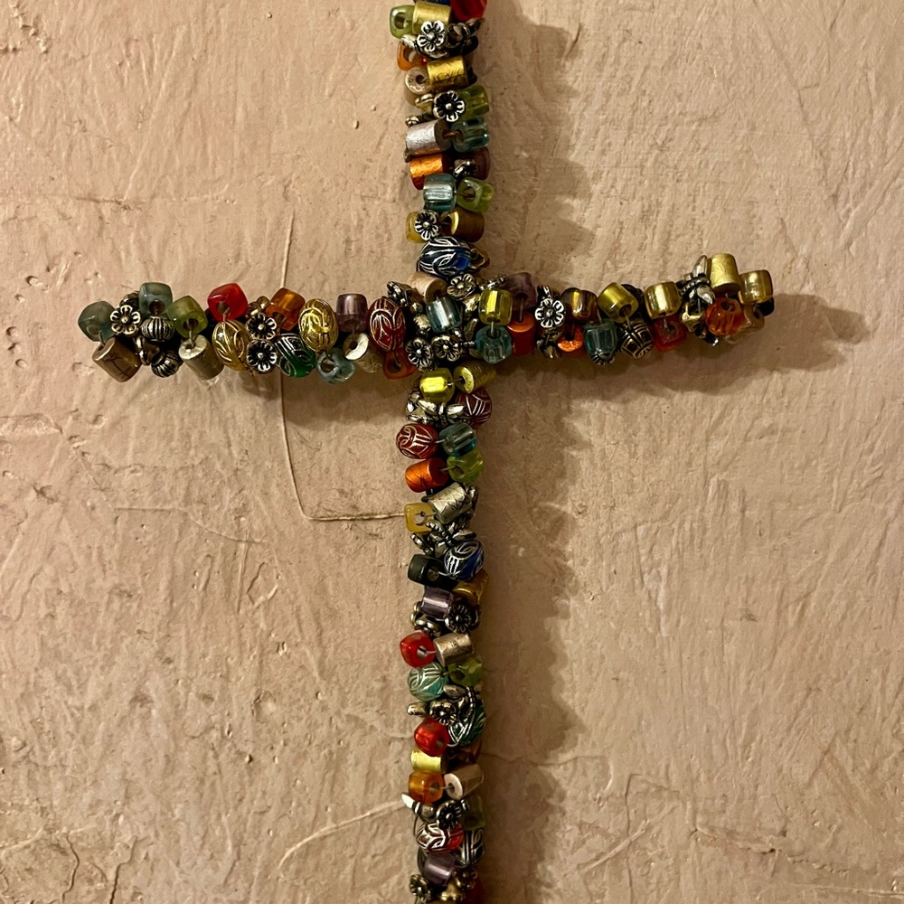 Red and Gold Beaded Cross Art Wall Decor